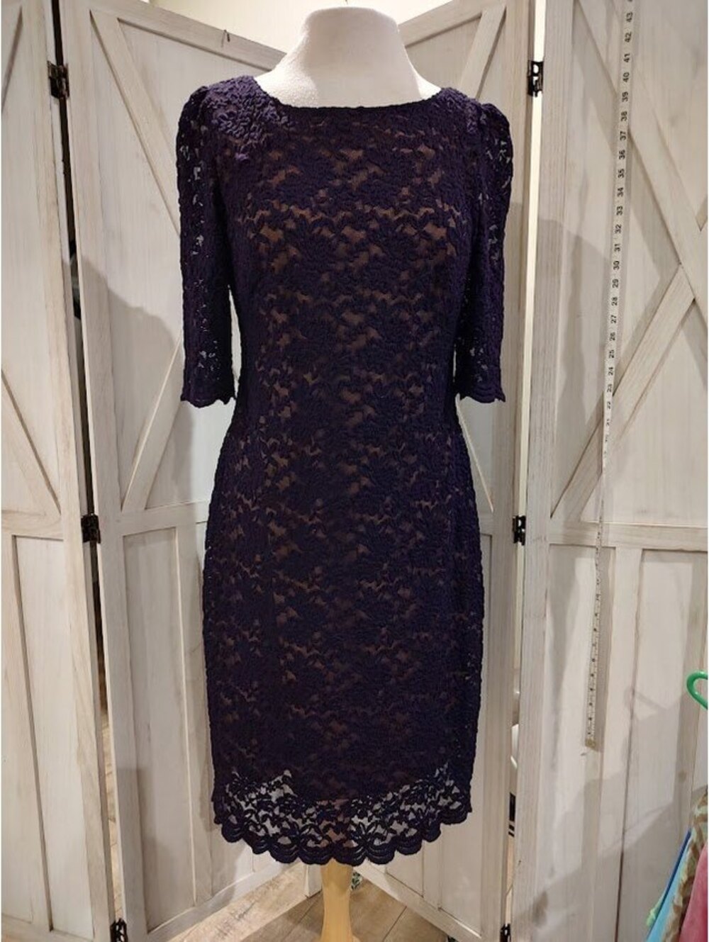 Dressbarn Collection Navy Purple Lace Sheath Dress Size 12 #Romantic #Bodycon